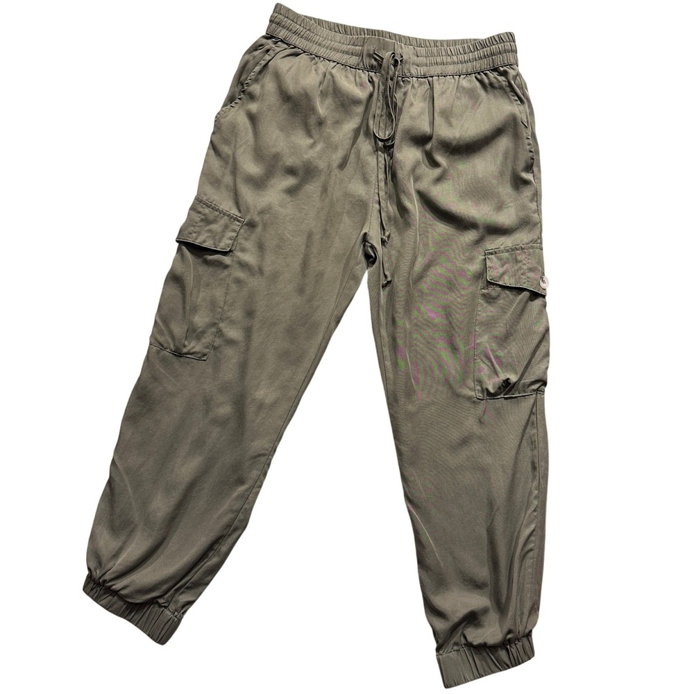 Blue Velvet Cargo Jogger Pants Women Large Olive Green Elastic Waist Drawstring